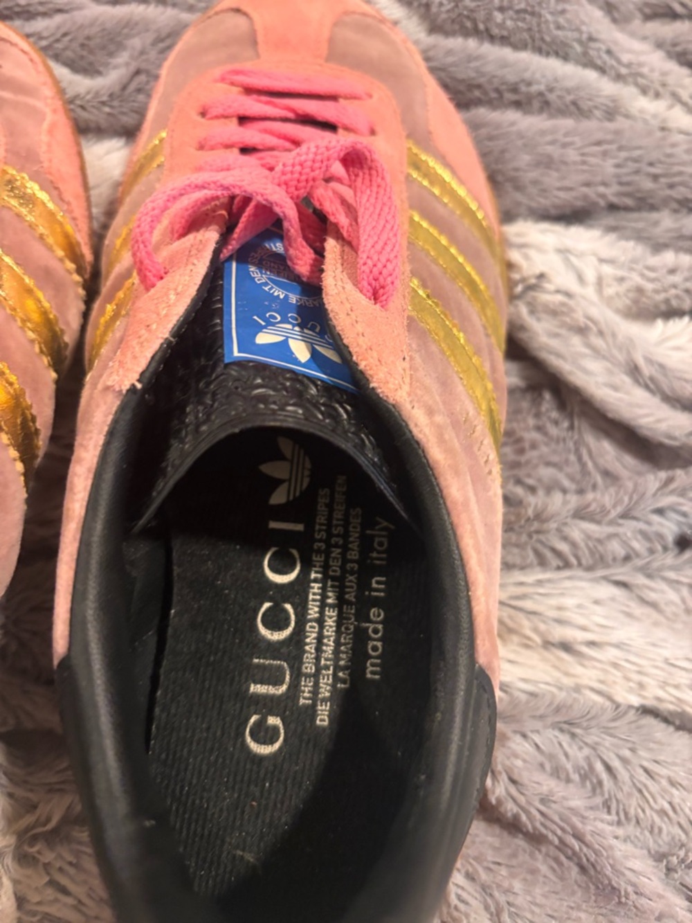 adidas gucci Pink Suede Sneakers with Gold Stripes ! so cute only worn once. - Picture 4 of 11